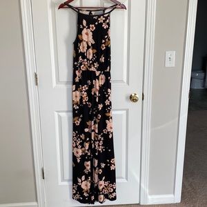 French Grey Zoe Knit Maxi Dress Black with Floral Pattern, Size Small
